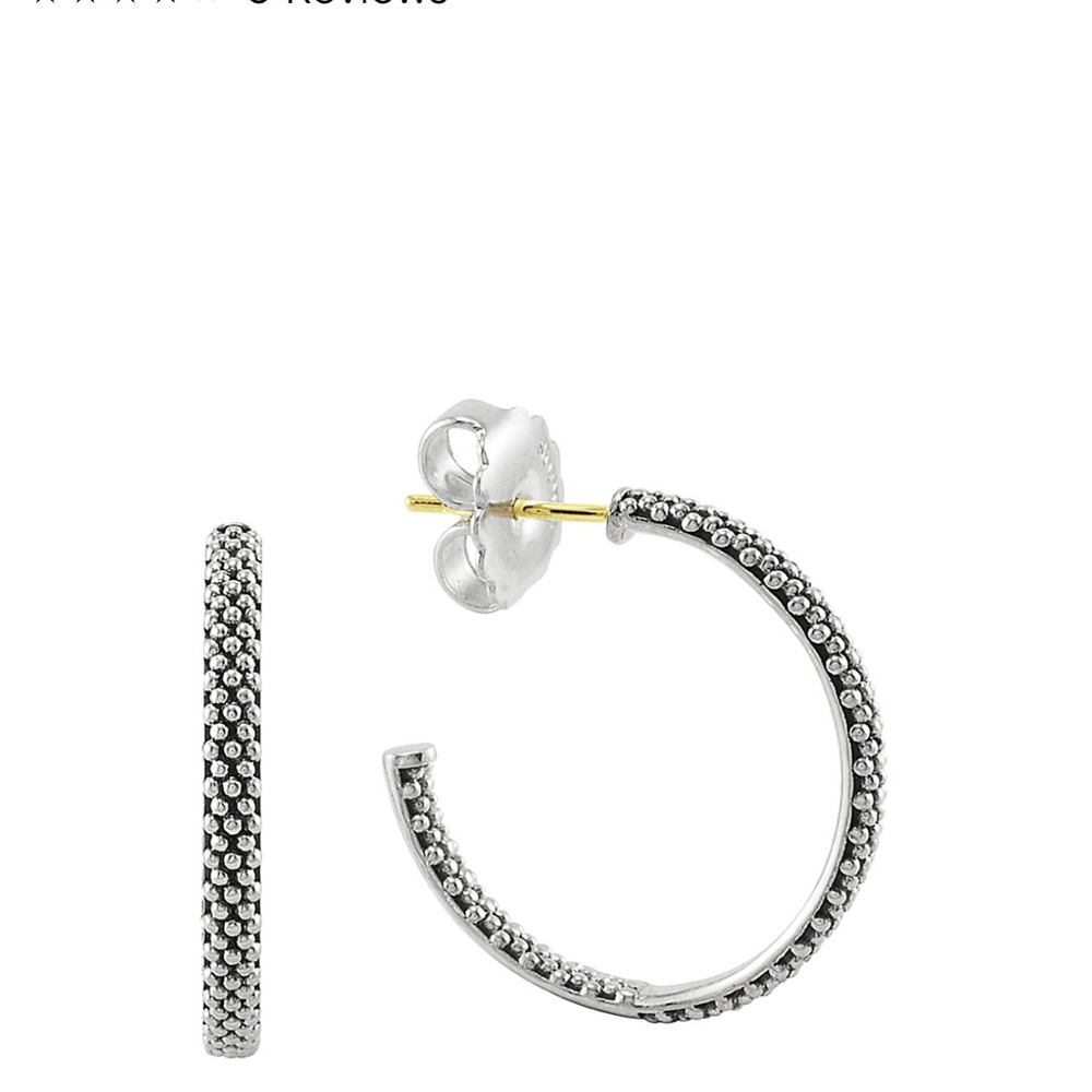 Lagos Signature Caviar hoops in sterling silver with 14k posts